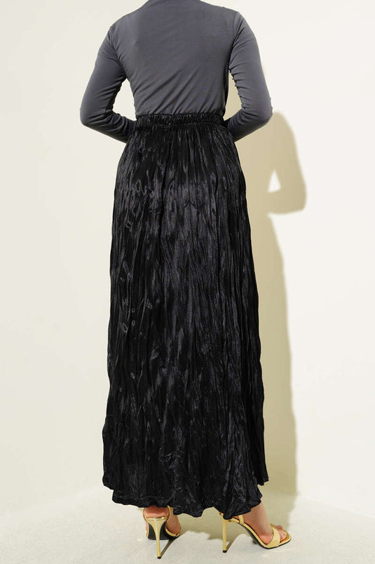 Satin Look Crinkle Skirt Black