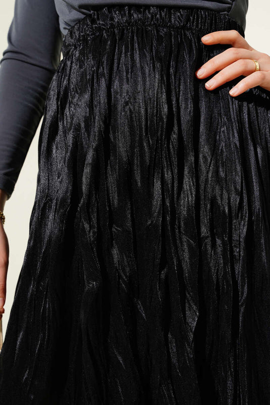 Satin Look Crinkle Skirt Black