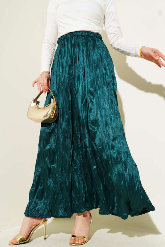 Satin Look Crinkle Skirt Emerald