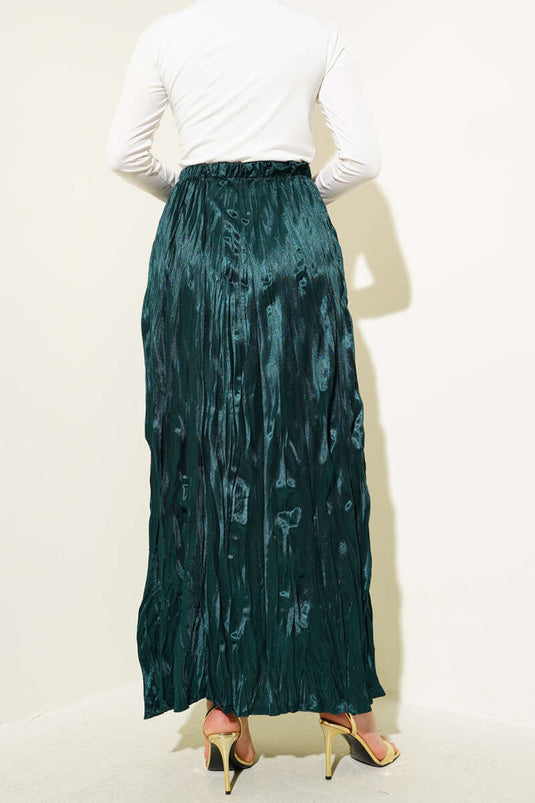 Satin Look Crinkle Skirt Emerald