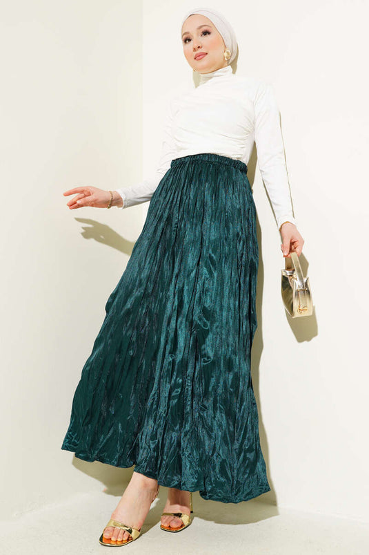 Satin Look Crinkle Skirt Emerald