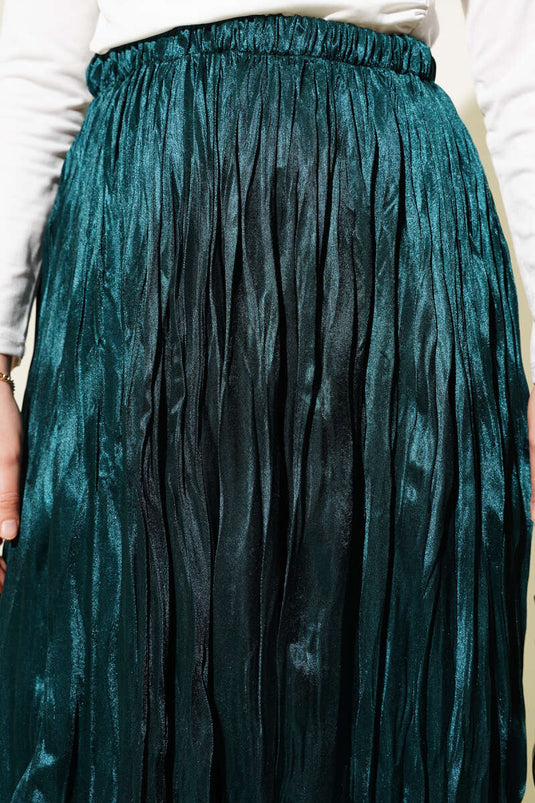 Satin Look Crinkle Skirt Emerald
