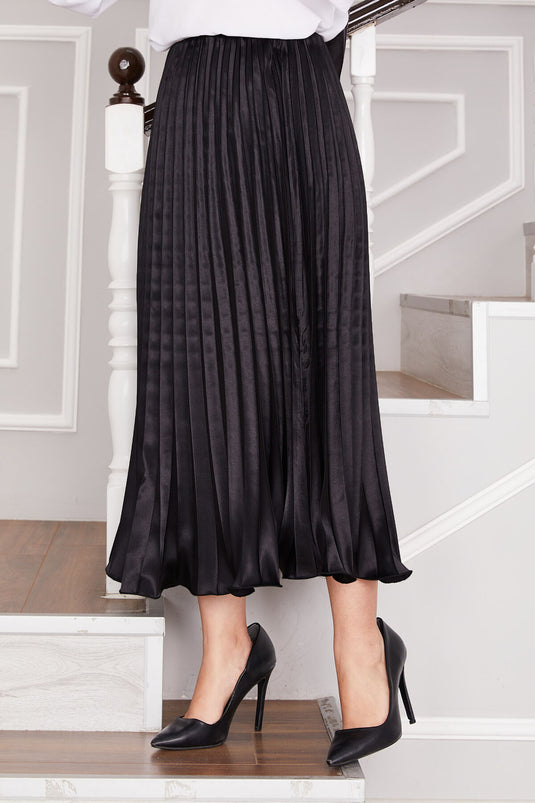 Jupe Plissée En Satin Noire