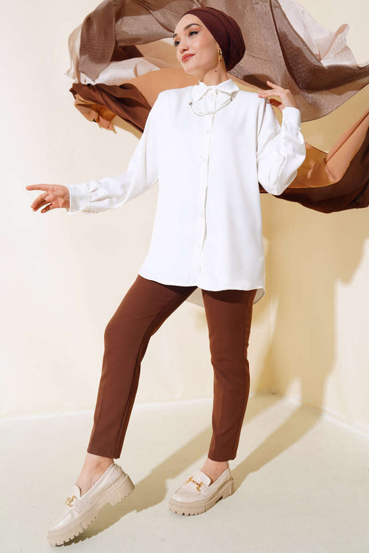 Satin Casual Shirt Ecru