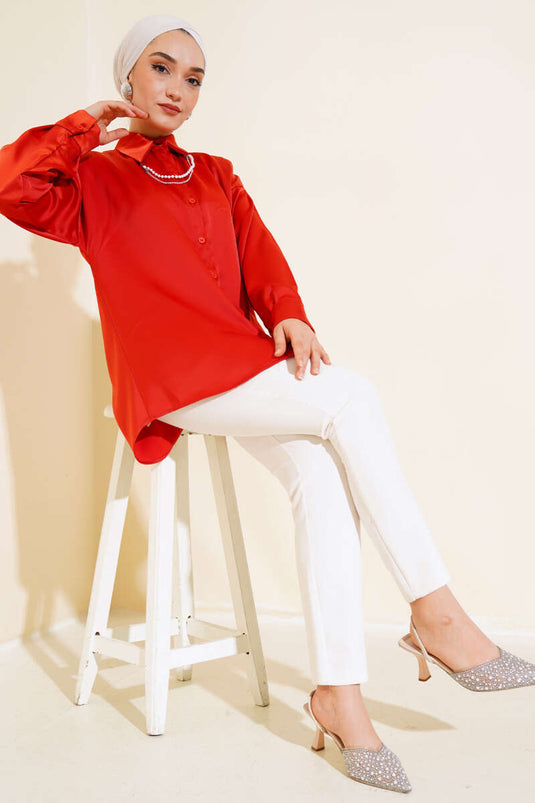 Satin Oversized Shirt Brick