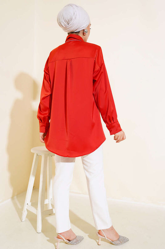 Satin Oversized Shirt Brick