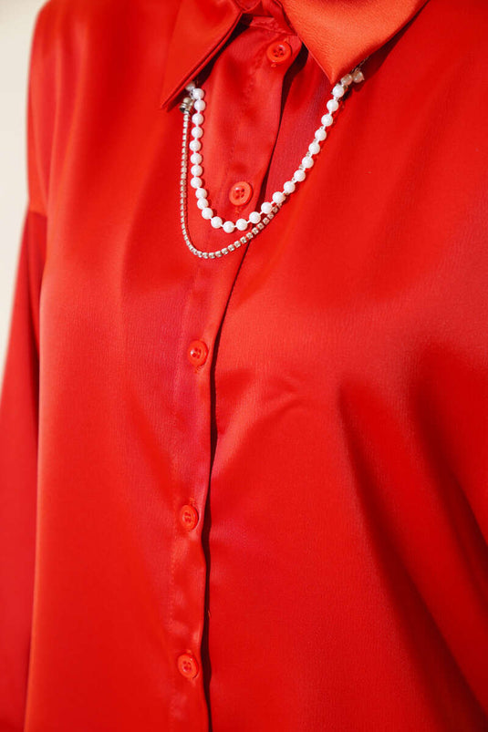 Satin Oversized Shirt Brick