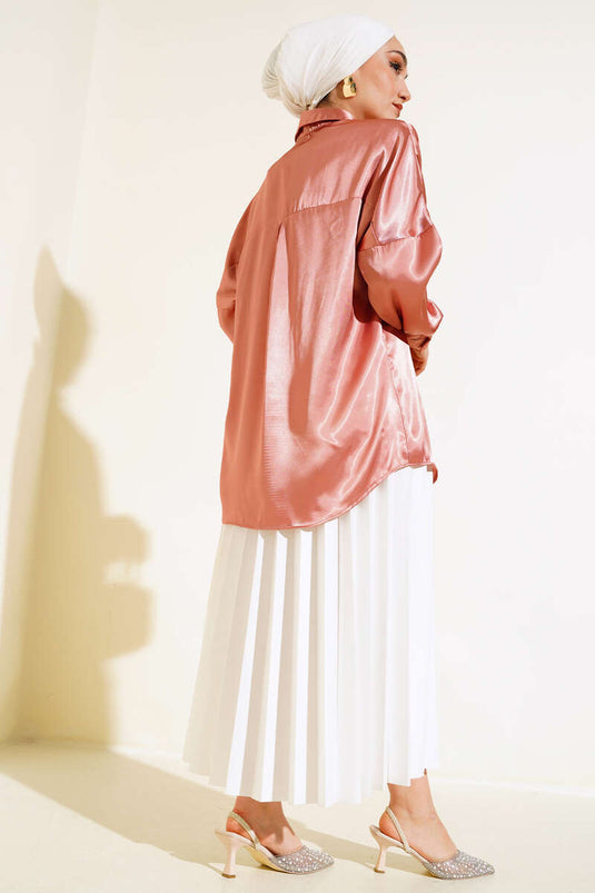 Satin Batwing Sleeve Shirt Tan