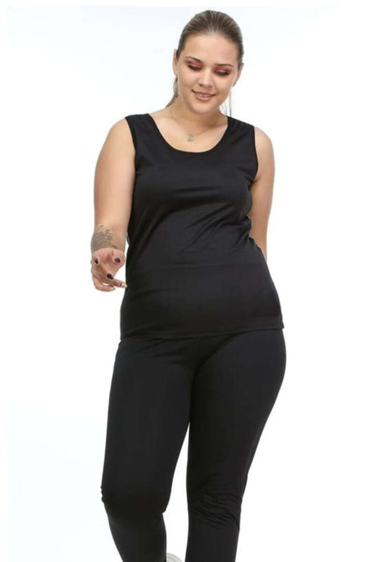 Débardeur sauna grande taille, ensemble deux pièces noir