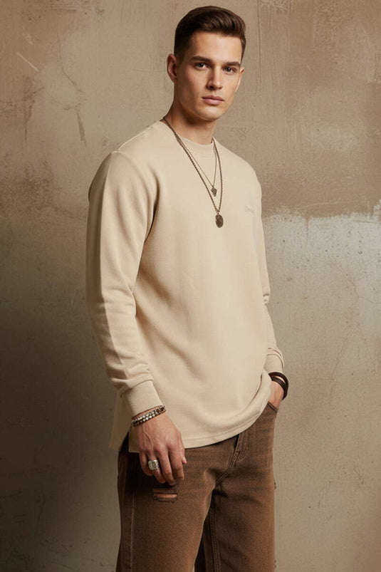 Sweat-shirt homme à col vélo beige Scuba