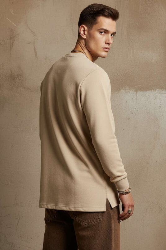 Sweat-shirt homme à col vélo beige Scuba