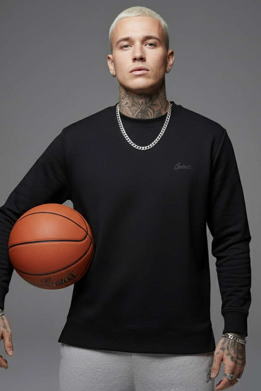 سويت شيرت رجالي برقبة دراجة غطس أسود