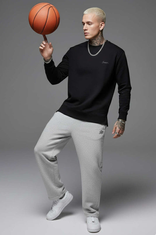 سويت شيرت رجالي برقبة دراجة غطس أسود