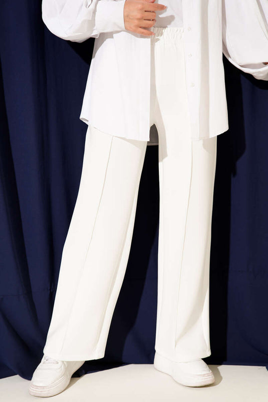 Scuba Çımalı Bol Paçalı Pantolon Beyaz