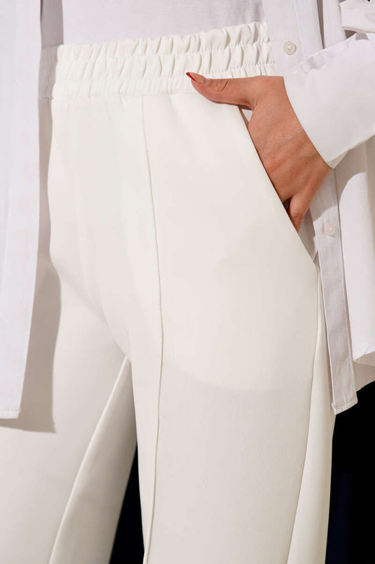 Scuba Çımalı Bol Paçalı Pantolon Beyaz