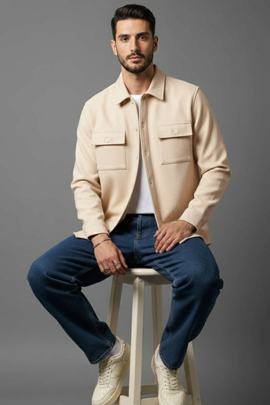 Chemise homme Scuba à boutons-pression, beige