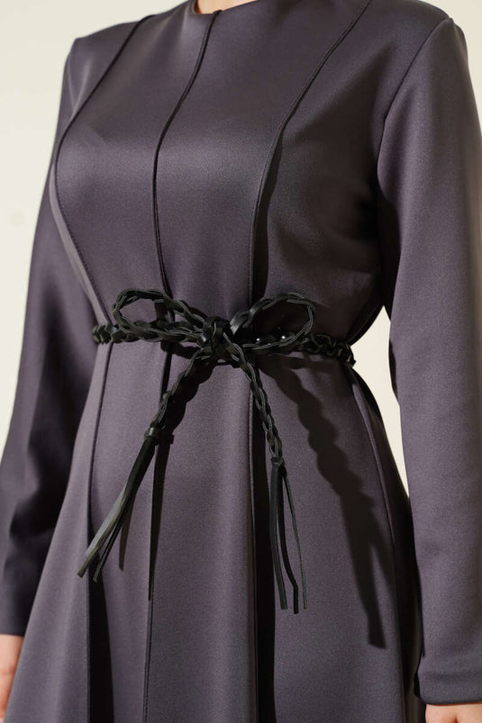 Robe ceinturée en cuir de plongée fumée