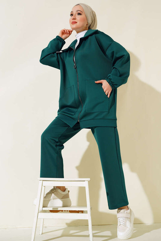 Scuba-Doppelanzug mit Reißverschlusstasche in Smaragdgrün