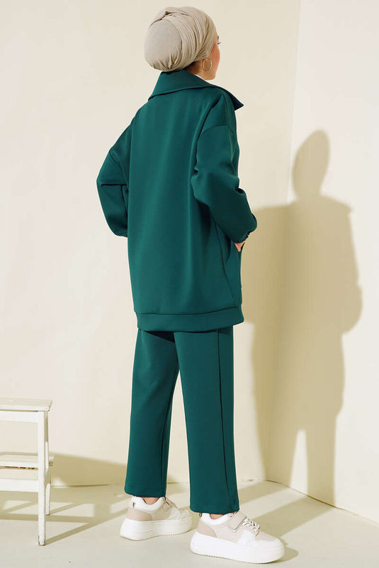 Scuba-Doppelanzug mit Reißverschlusstasche in Smaragdgrün