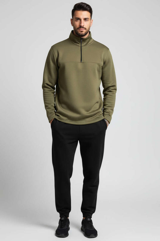 سويت شيرت رجالي بسحاب أمامي من قماش السكوبا، لون كاكي