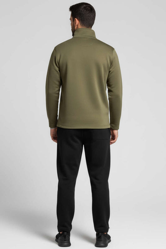 سويت شيرت رجالي بسحاب أمامي من قماش السكوبا، لون كاكي