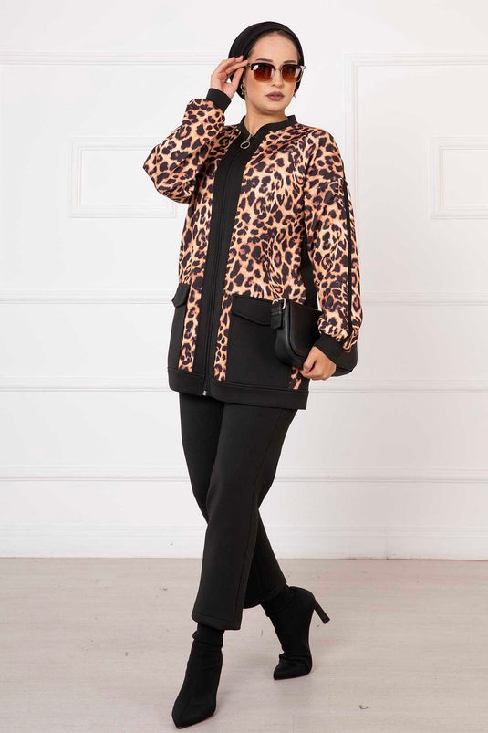 Traje doble con estampado de leopardo Scuba Negro