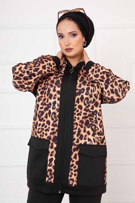 Costume Double En Scuba à Motifs Léopard Noir