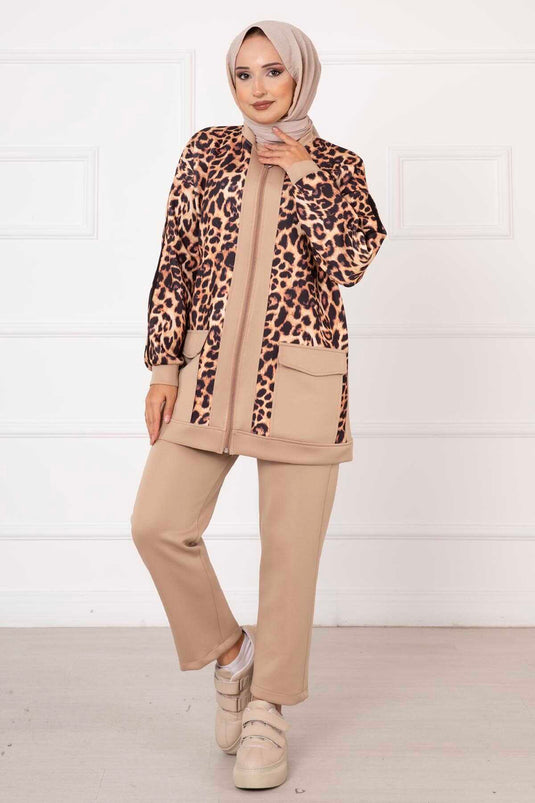 Set Doppio Visone Con Motivo Leopardato