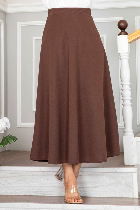 Scuba Krep Mevlana Tesettür Etek Kahve