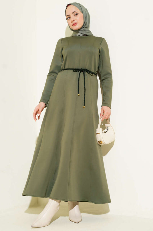 Robe ceinturée avec détails de stylo de plongée kaki