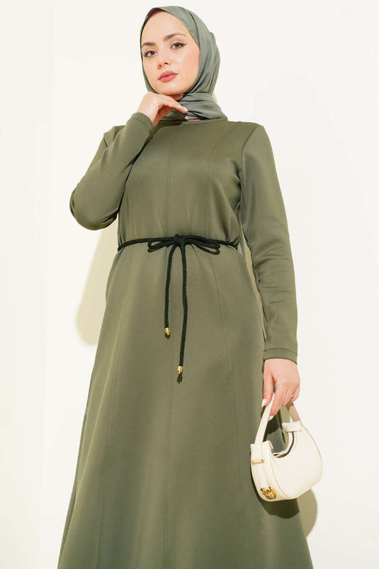 Robe ceinturée avec détails de stylo de plongée kaki