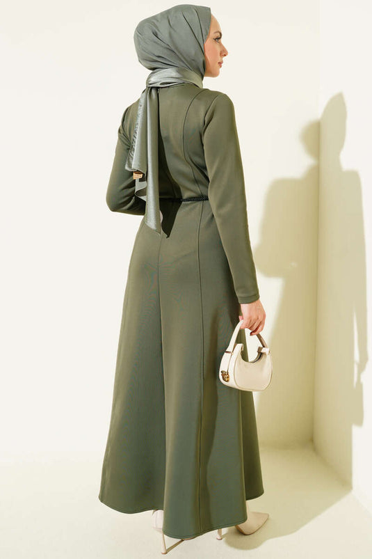 Robe ceinturée avec détails de stylo de plongée kaki