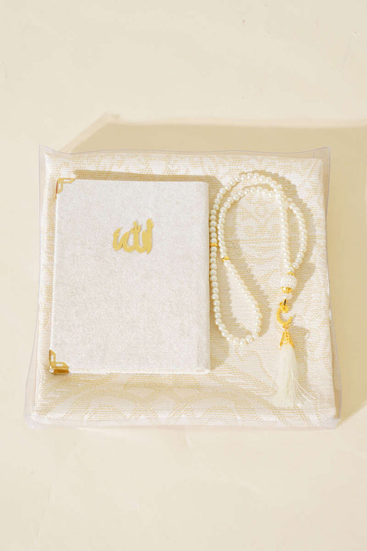 طقم سجادة صلاة بلون عاجي