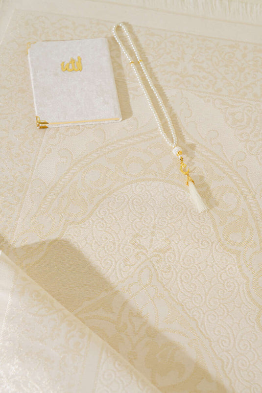 طقم سجادة صلاة بلون عاجي