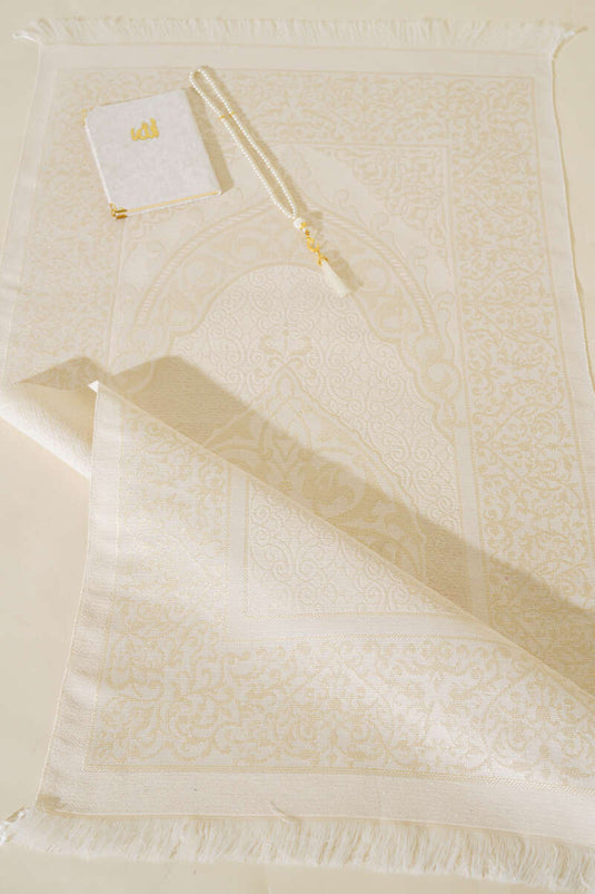 طقم سجادة صلاة بلون عاجي