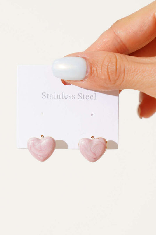 Pink Mother-of-Pearl Filled Heart Earrings