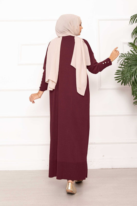 Cardigan long en maille avec boutons en perles, bordeaux