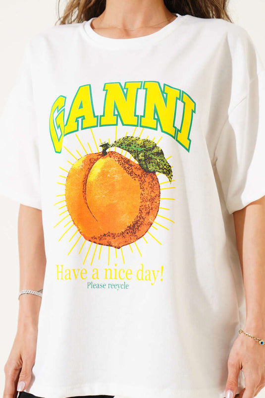 T-shirt à motif pêche écru