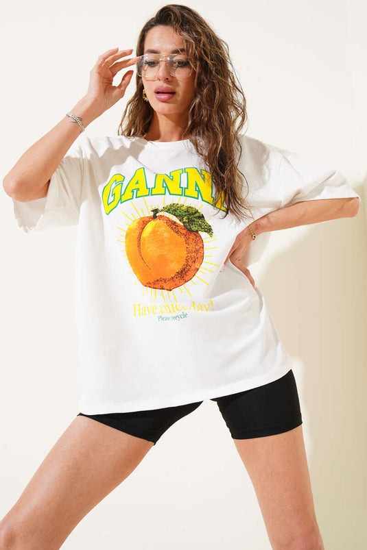 T-shirt à motif pêche écru