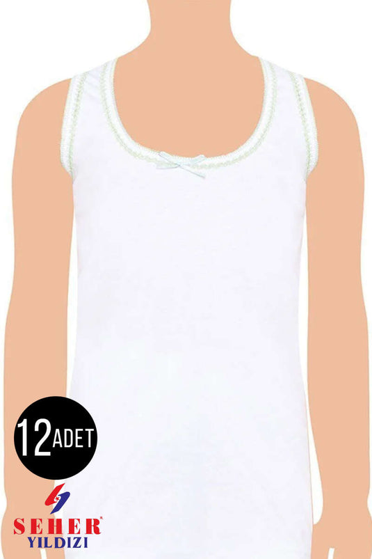 Seher Yıldızı Lot de 12 Débardeurs à larges bretelles brodés pour fille Blanc