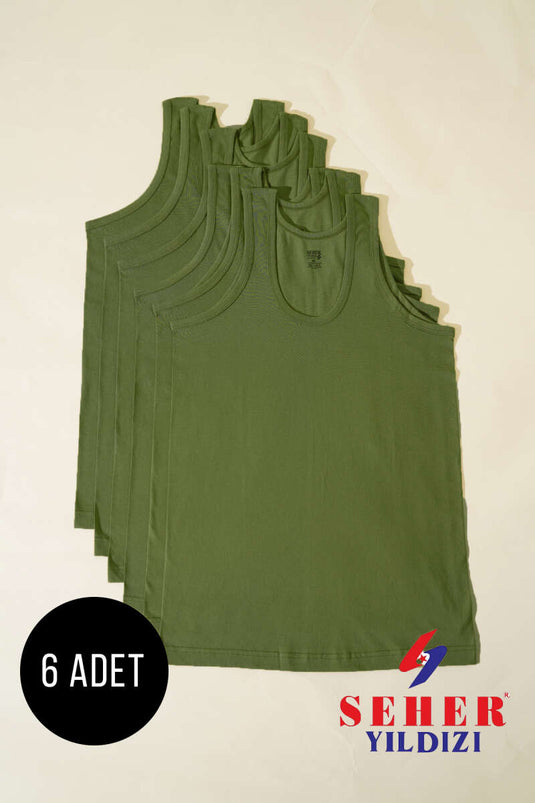 Lot de 6 débardeurs en coton peigné kaki Morning Star