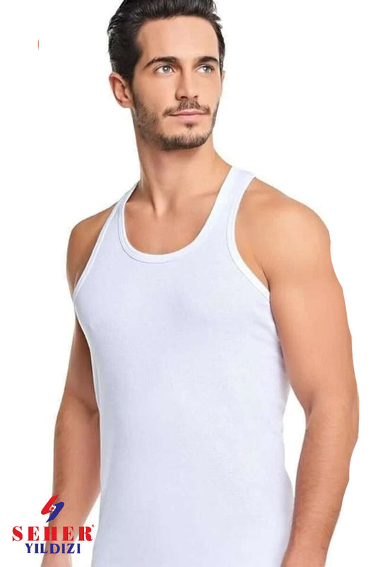 Morning Star Men's Ribbed Sports Undershirt White