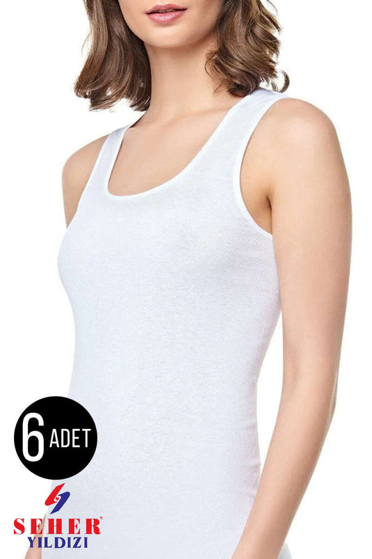 Morning Star Women's 6-Pack Wide-Strapped Undershirts White