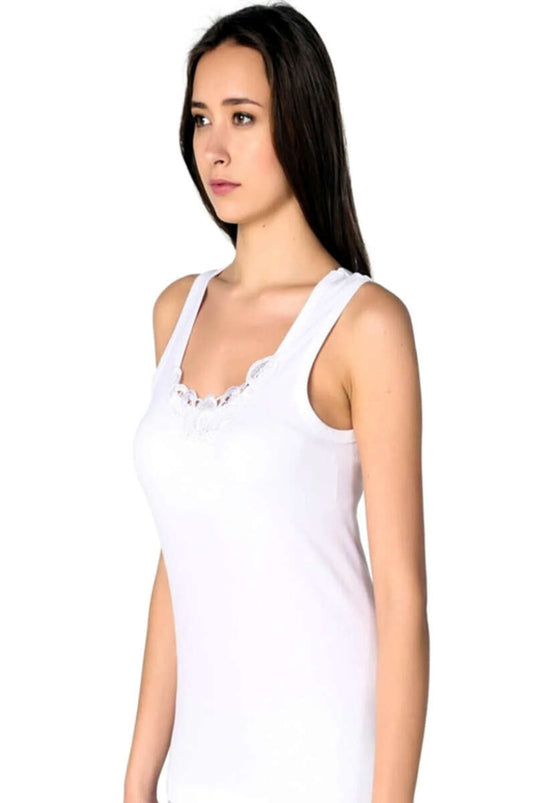 Morning Star Women's Set of 6 Wide-Strapped Lace Undershirts White