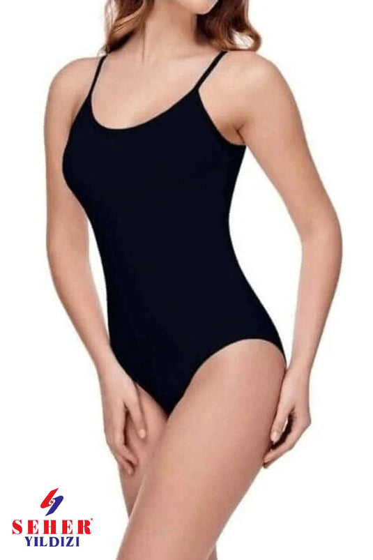 Morning Star Women's String-Strapped Snap-Button Undershirt Black