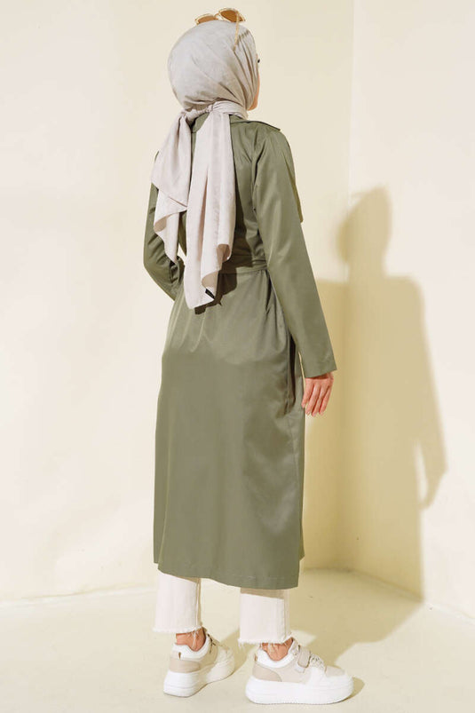 معطف ترنش بثمانية أزرار وحزام، كاكي