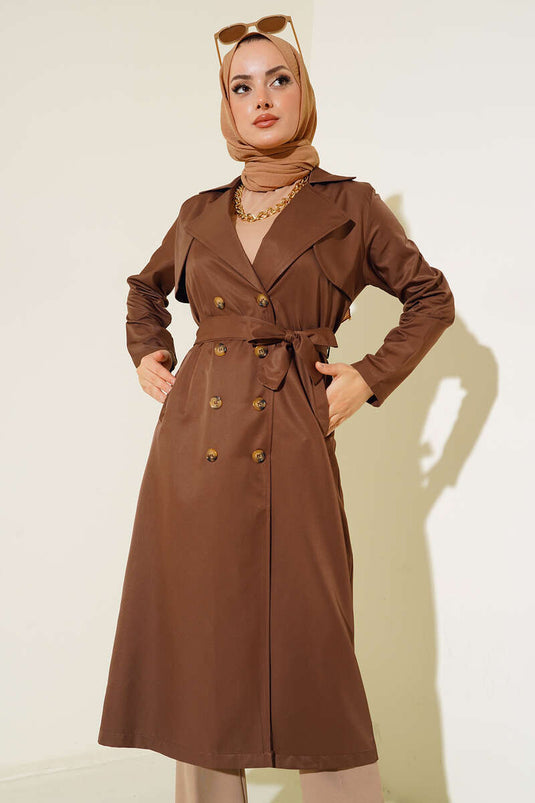 Trench-Coat Ceinturé À Huit Boutons Marron