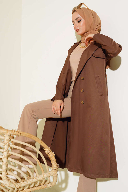 Trench-Coat Ceinturé À Huit Boutons Marron