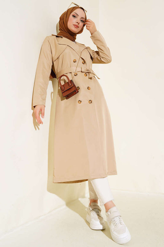 Trench-coat à huit boutons et ceinture Latte