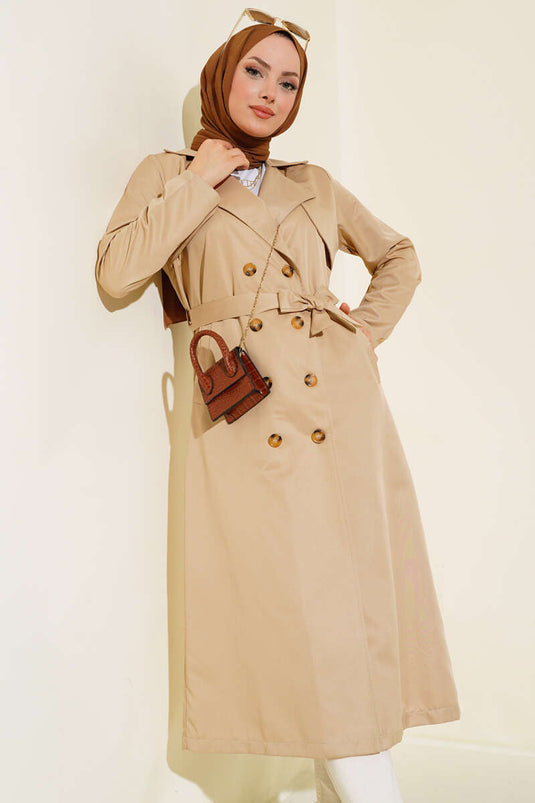 Eight-Button Belted Trench Coat Latte